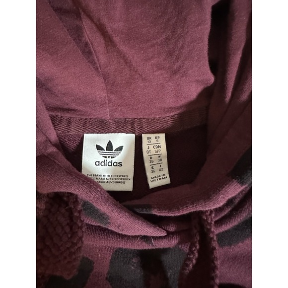 Adidas Big logo Burgundy/Black Leopard print cropped oversized Hoodie S - Picture 5 of 12